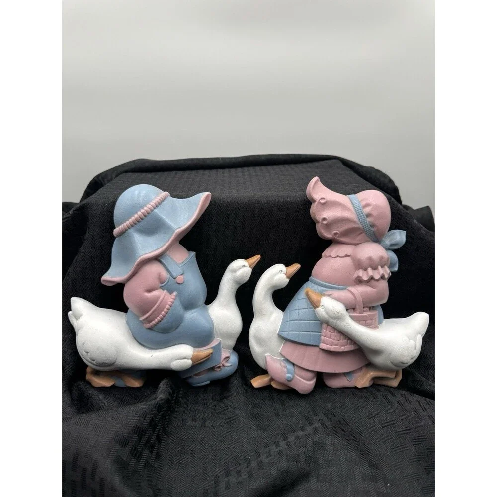 2 Vintage BURWOOD Wall Hangings Boy Girl Goose Ducks Geese